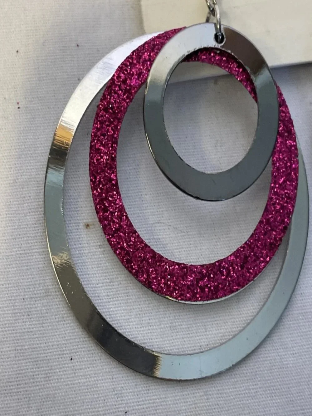 Pink Glitter Hoop Earrings Silver Layered Multi Circle Drop Dangle Sarah Jewelry